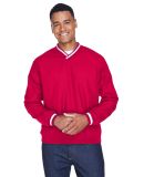 8926 UltraClub® Adult Long-Sleeve Microfiber Cros in Red/ white