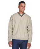 8926 UltraClub® Adult Long-Sleeve Microfiber Cros in Tan/ navy