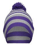 Holloway 223815 8 1/2" Spirit Pom Beanie in Purple/ heather grey/ white
