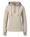 MV Sport W24128 Women's Alina Henley Hooded Sweats in Atmosphere/ ecru stripe