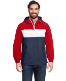 Nautica N17174 Windward Anorak Hooded Quarter-Zip  in Red/ white/ navy