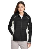 Nautica N17187 Women's l Mile Hooded Puffer Jacket in Black/ antique white