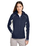Nautica N17187 Women's l Mile Hooded Puffer Jacket in Navy/ antique white