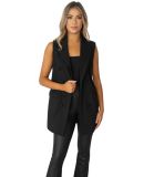 Stilo Apparel FS27277 KNIT CREPE LONG DOUBLE BREAS in Black