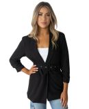 Stilo Apparel FS27918 KNIT CREPE DOUBLE BREASTED B in Black