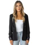 Stilo Apparel FS30118 KNIT CREPE SEQUIN HOODIE BLA in Black