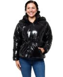 Stilo Apparel FS27825 Shiny Puffer Hoodie Jacket in Black