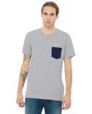 BELLA+CANVAS 3021 Unisex Cotton Pocket Tee in Ath hthr/ navy