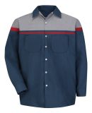 Red Kap SP14AC Men's Performance Tech Long Sleeve  in Navy/ red/ light grey