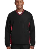 Sport Tek Tipped V Neck Raglan Wind Shirt JST62 in Black/true red