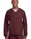 Sport Tek Tipped V Neck Raglan Wind Shirt JST62 in Maroon/white