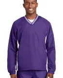 Sport Tek Tipped V Neck Raglan Wind Shirt JST62 in Purple/white