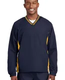 Sport Tek Tipped V Neck Raglan Wind Shirt JST62 in True navy/gold