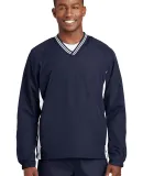 Sport Tek Tipped V Neck Raglan Wind Shirt JST62 in True navy/wht