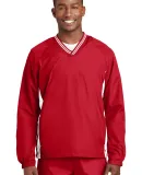 Sport Tek Tipped V Neck Raglan Wind Shirt JST62 in True red/white