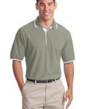 Port Authority Silk Touch153 Polo with Stripe Trim in Lt moss/wr wht