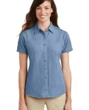 Port  Company Ladies Short Sleeve Value Denim Shir Faded Blue