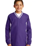 Sport Tek Youth Tipped V Neck Raglan Wind Shirt YS in Purple/white