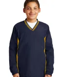 Sport Tek Youth Tipped V Neck Raglan Wind Shirt YS in True navy/gold