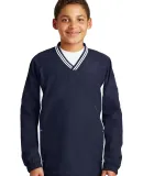 Sport Tek Youth Tipped V Neck Raglan Wind Shirt YS in True navy/wht