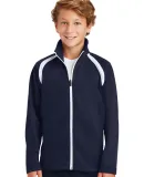 Sport Tek Youth Tricot Track Jacket YST90 in True navy/wht