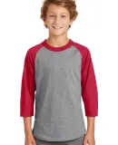 Sport Tek Youth Colorblock Raglan Jersey YT200 in Heathr/gry/red