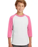 Sport Tek Youth Colorblock Raglan Jersey YT200 in White/brt pink