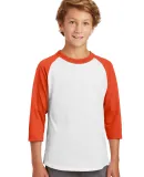 Sport Tek Youth Colorblock Raglan Jersey YT200 in White/deep org