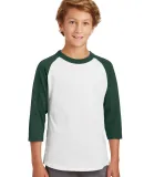 Sport Tek Youth Colorblock Raglan Jersey YT200 in White/forest