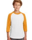 Sport Tek Youth Colorblock Raglan Jersey YT200 in White/gold