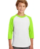 Sport Tek Youth Colorblock Raglan Jersey YT200 in White/lime shk