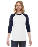 BB453 American Apparel Unisex Poly Cotton 3/4 Slee White/ Navy