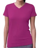 3507 LA T Ladies V-Neck Longer Length T-Shirt in Fuchsia