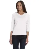 3577 LA T Ladies' V-Neck 3/4-Sleeve T-Shirt in White