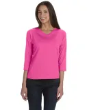3577 LA T Ladies' V-Neck 3/4-Sleeve T-Shirt in Raspberry