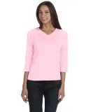 3577 LA T Ladies' V-Neck 3/4-Sleeve T-Shirt in Pink