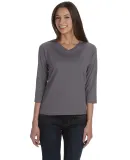 3577 LA T Ladies' V-Neck 3/4-Sleeve T-Shirt in Charcoal