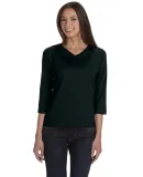 3577 LA T Ladies' V-Neck 3/4-Sleeve T-Shirt in Black