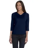 3577 LA T Ladies' V-Neck 3/4-Sleeve T-Shirt in Navy