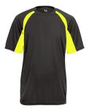 4144 Badger Adult B-Core Short-Sleeve Two-Tone Hoo in Graphite/ safety yellow