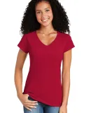 64V00L Gildan Junior Fit Softstyle V-Neck T-Shirt in Cherry red