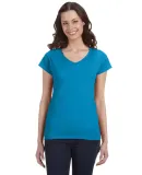 64V00L Gildan Junior Fit Softstyle V-Neck T-Shirt in Sapphire