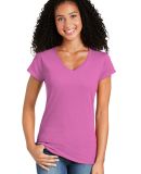 64V00L Gildan Junior Fit Softstyle V Neck T Shirts in Azalea