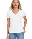64V00L Gildan Junior Fit Softstyle V Neck T Shirts in White