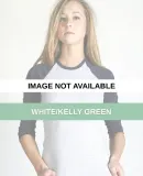 4353 American Apparel Girly Raglan 3/4 Sleeve T White/Kelly Green