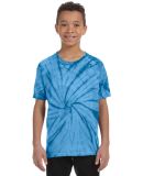 H1000b tie dye Youth Tie-Dyed Cotton Tee in Spider turquoise