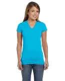 L3607 LA T Juniors' Fine Jersey V-Neck Longer Leng in Aqua