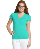 L3607 LA T Juniors' Fine Jersey V-Neck Longer Leng in Caribbean