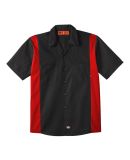 LS524 Dickies Adult Industrial Color Block Shirt in Black/ english red