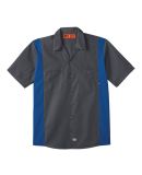 LS524 Dickies Adult Industrial Color Block Shirt in Dark charcoal/ royal blue